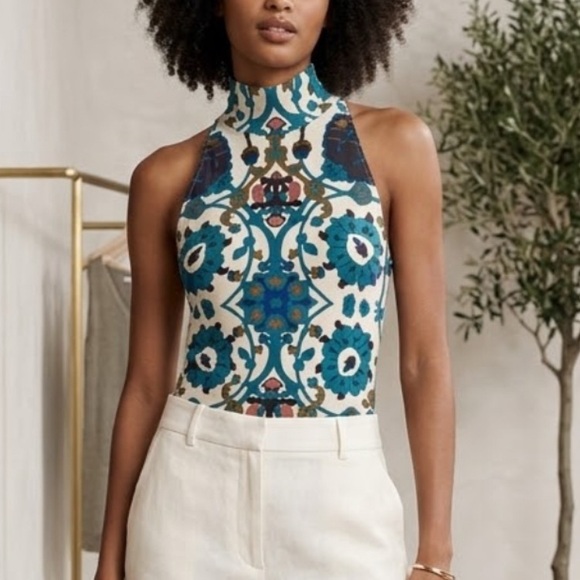 Free People Tops - Intimately Free People S Floral Geometric Mock Neck Sleeveless Bodysuit Boho